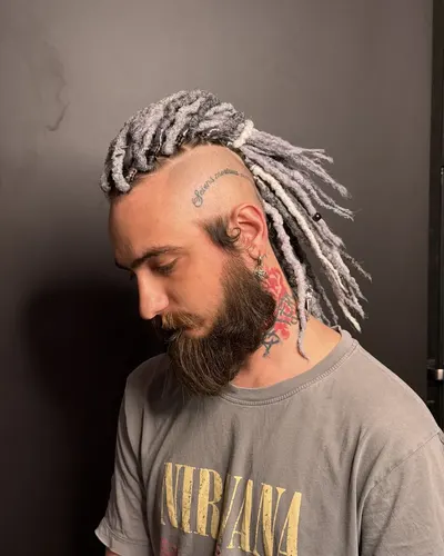 Men's white kanekalon dreadlocks with an undercut — Cemra, Vilnius Old Town