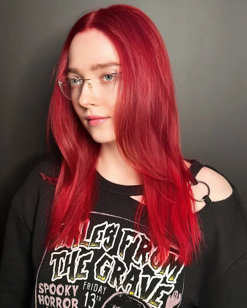 Vivid red hair coloring — Cemra beauty studio Vilnius